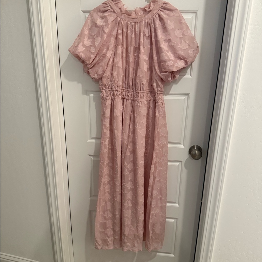 Pink Maxi Sundress with Puff Sleeves and Crew Neck for Weddings